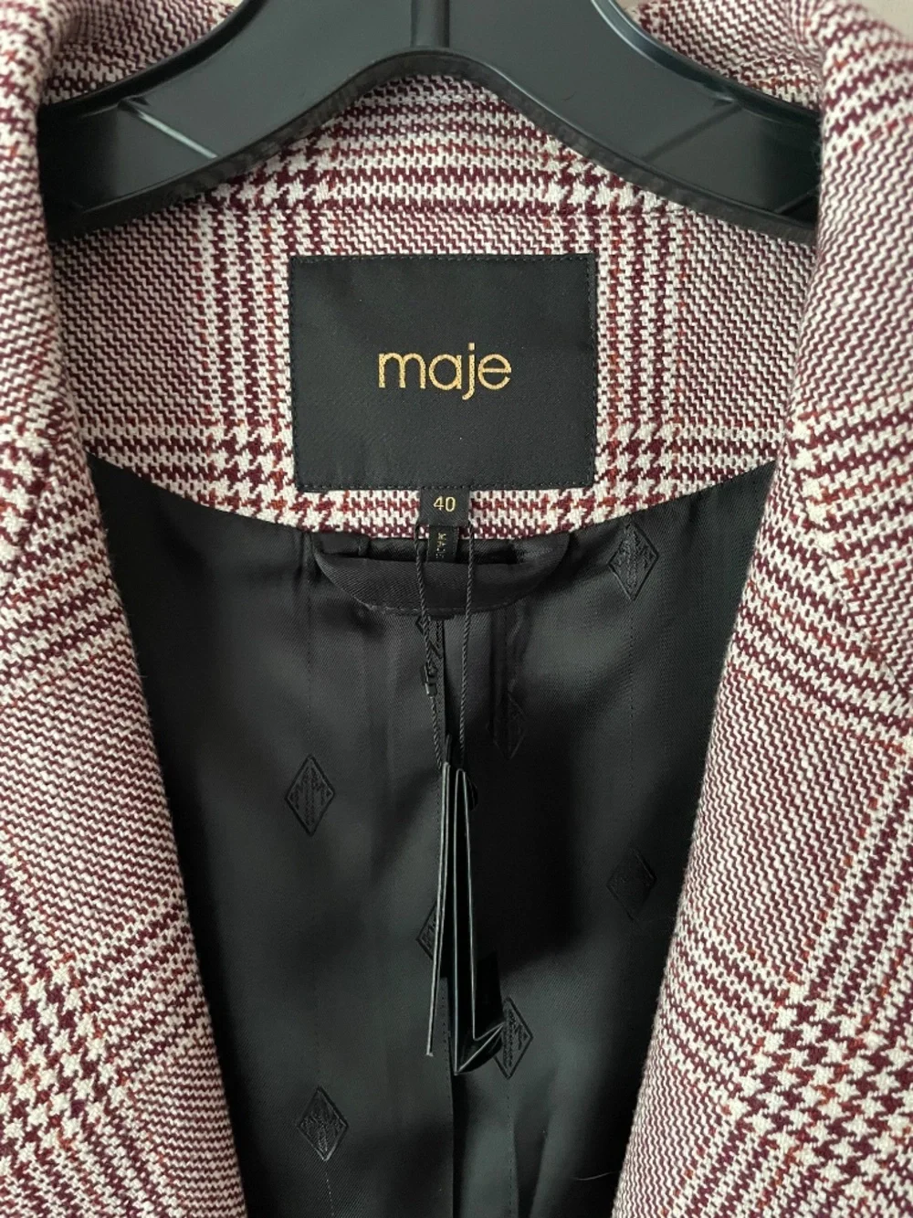 MAJE Double-Breasted Prince of Wales Checked Belted Coat Jacket FR 40 US 8 NWT - Picture 4 of 6